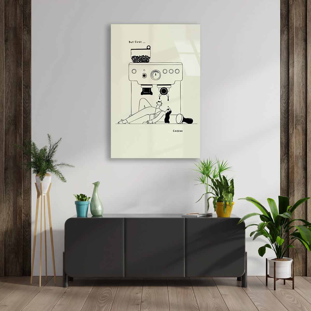 Kahve Makinesi Line Art Cam Tablo