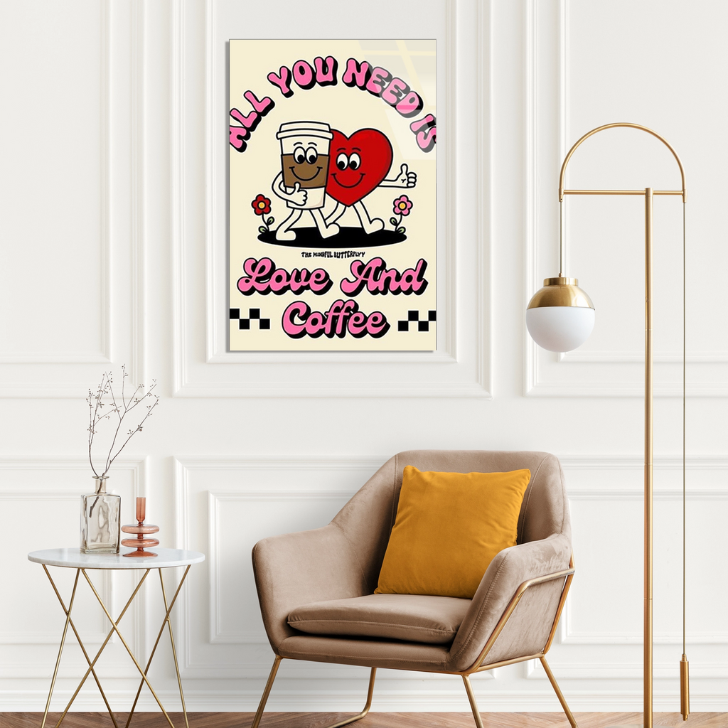 Kahve Ve Kalp Posteri Cam Tablo
