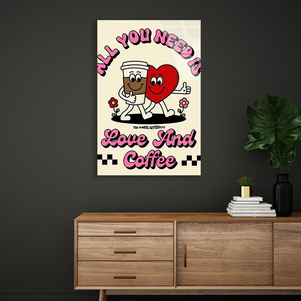 Kahve Ve Kalp Posteri Cam Tablo