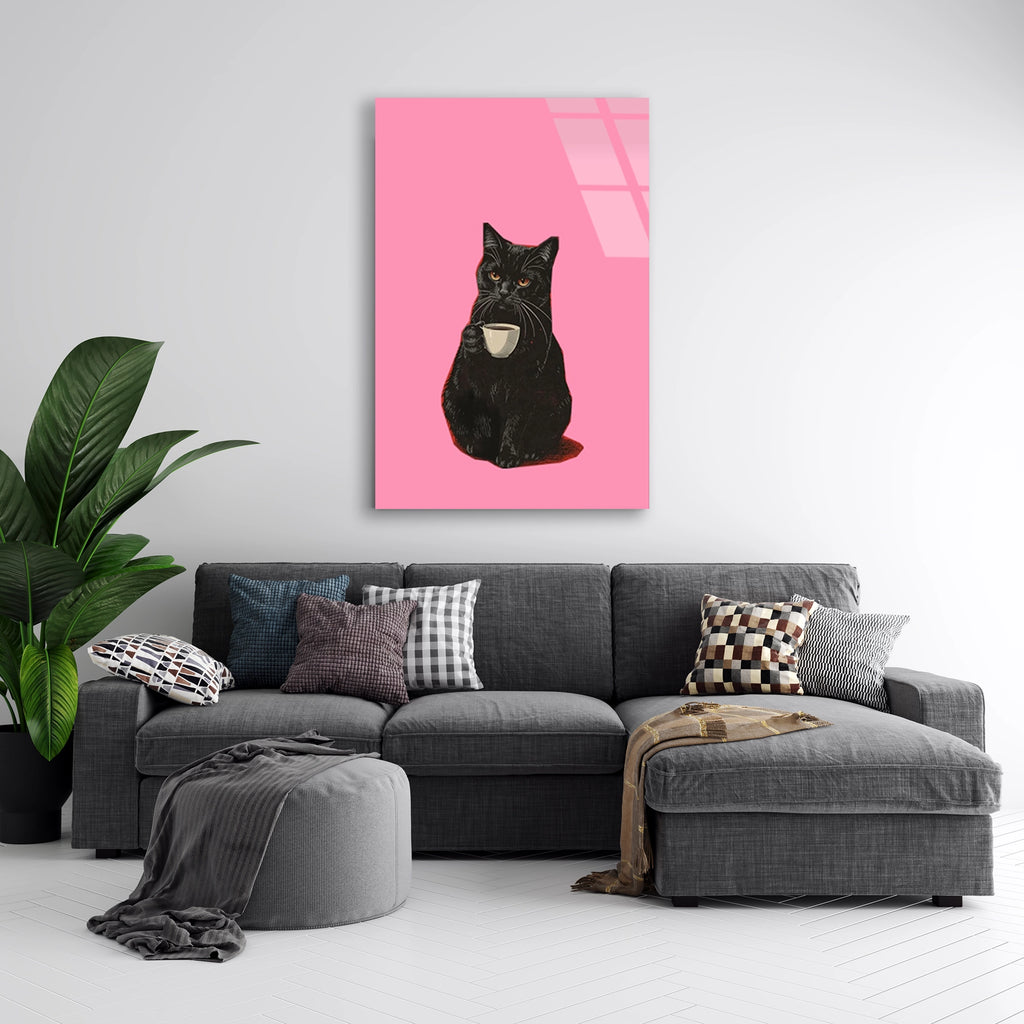 Kahveli Siyah Kedi Cam Tablo