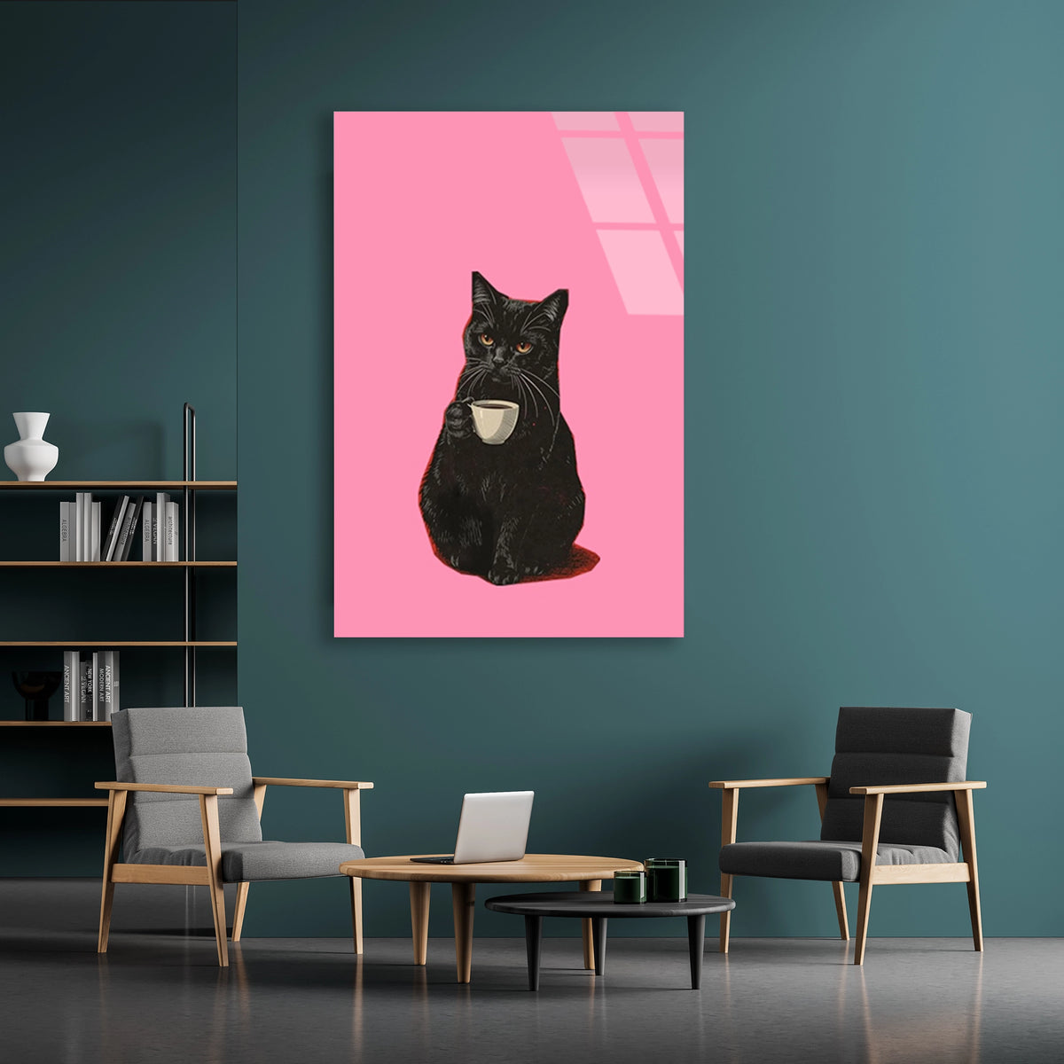 Kahveli Siyah Kedi Cam Tablo
