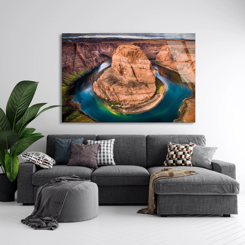 Kanyon Nehri Kıvrımı Cam Tablo