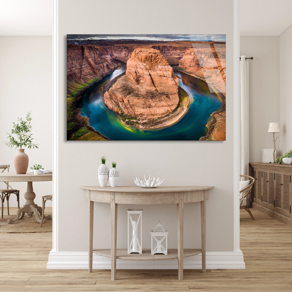 Kanyon Nehri Kıvrımı Cam Tablo