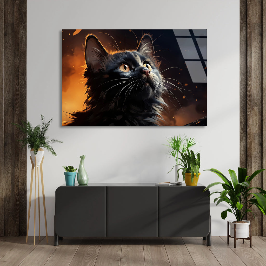 Kara Kedi Cam Tablo