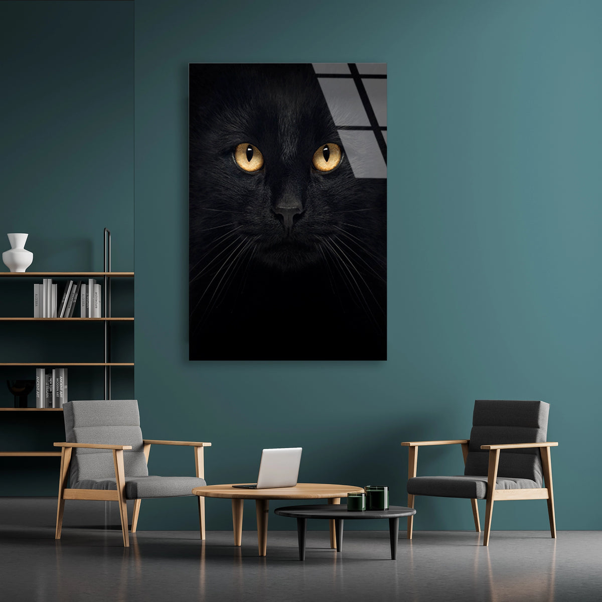 Karanlıkta Siyah Kedi Cam Tablo – Hayvan Duvar Dekoru - DEG0932