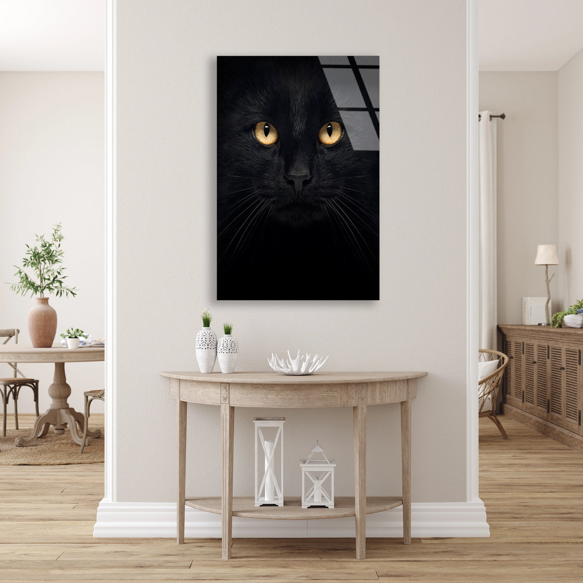 Karanlıkta Siyah Kedi Cam Tablo – Hayvan Duvar Dekoru - DEG0932