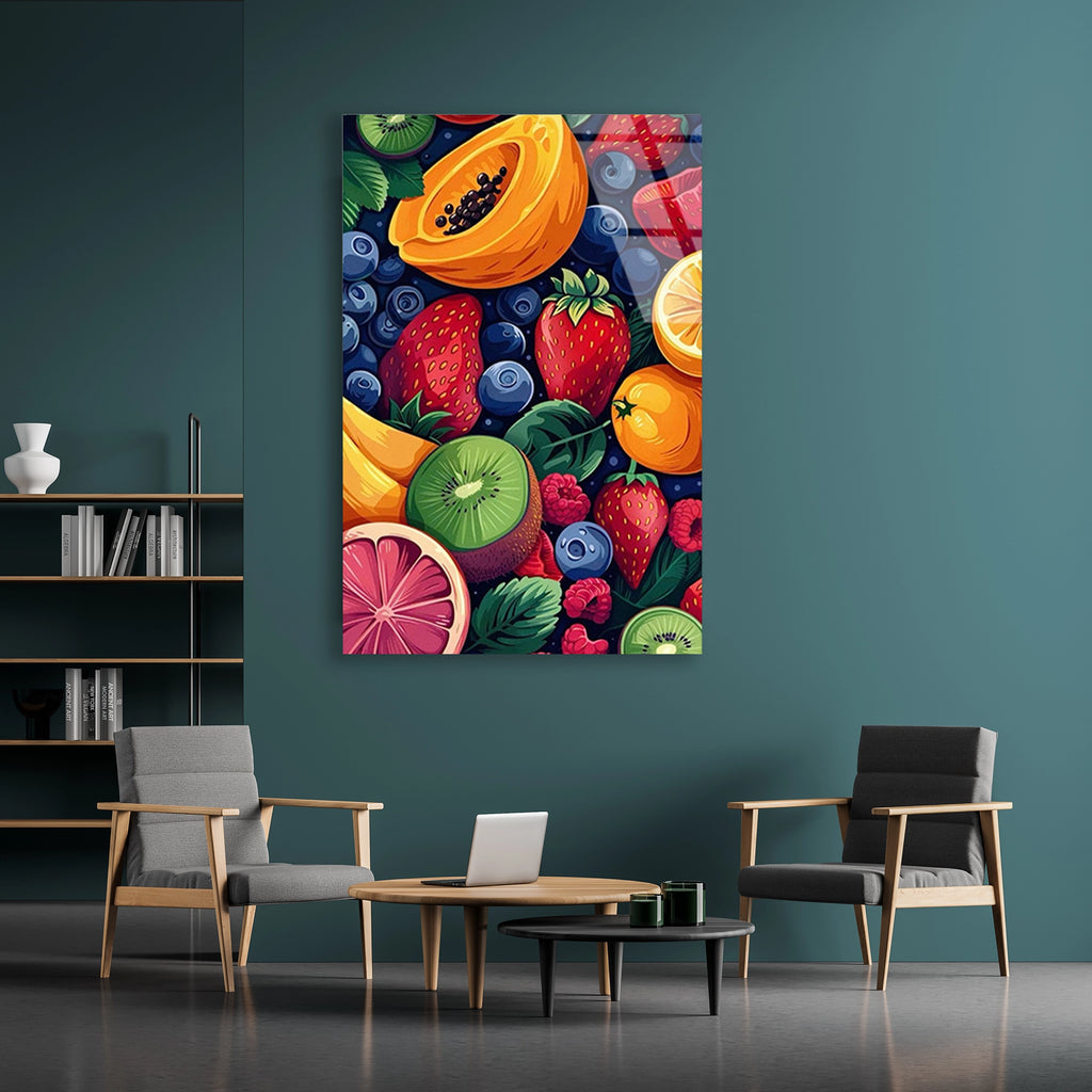 Karisik Meyve Deseni Cam Tablo
