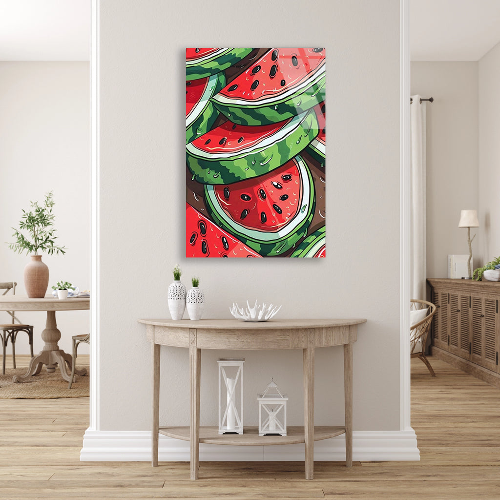 Karpuz Dilimleri Deseni Cam Tablo
