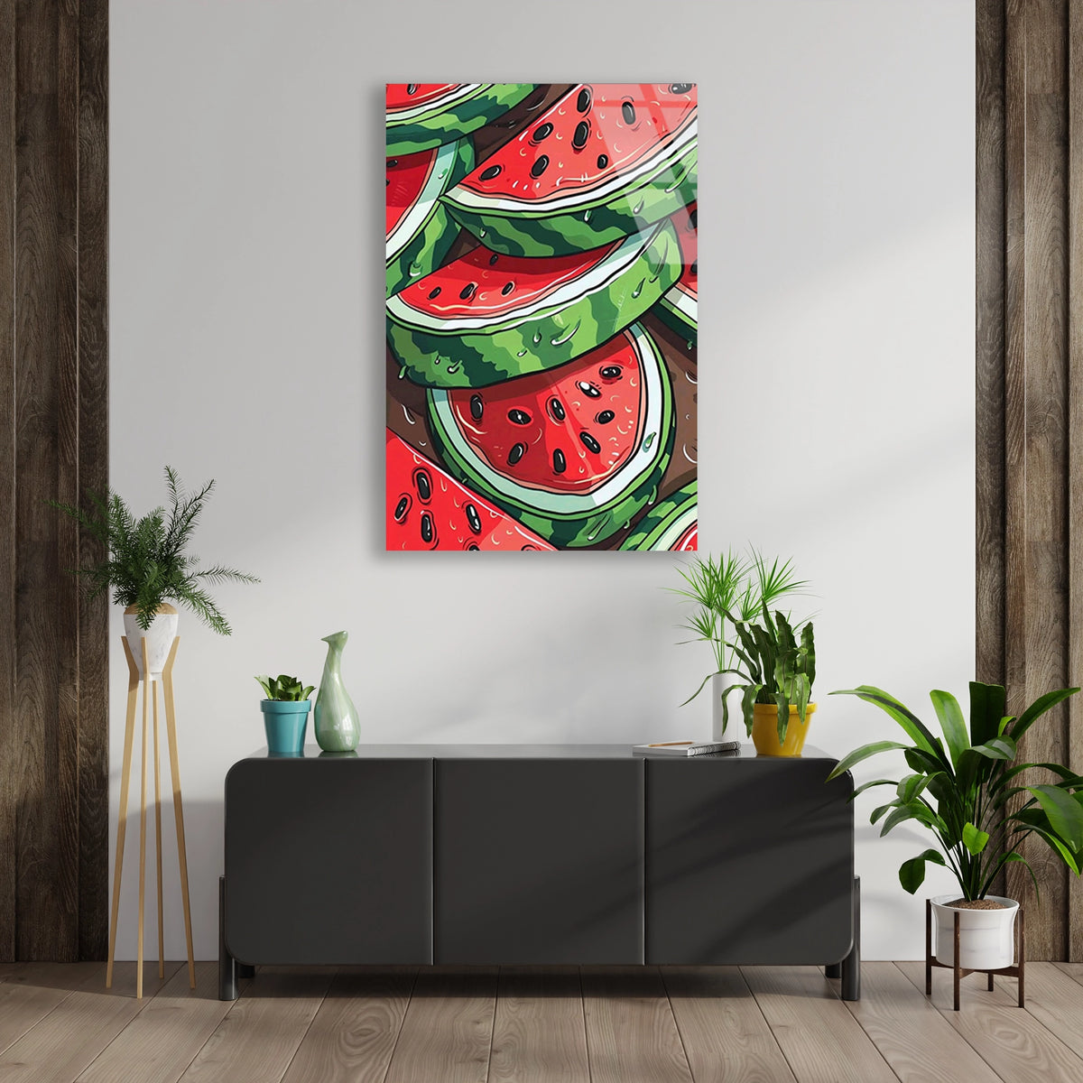 Karpuz Dilimleri Deseni Cam Tablo