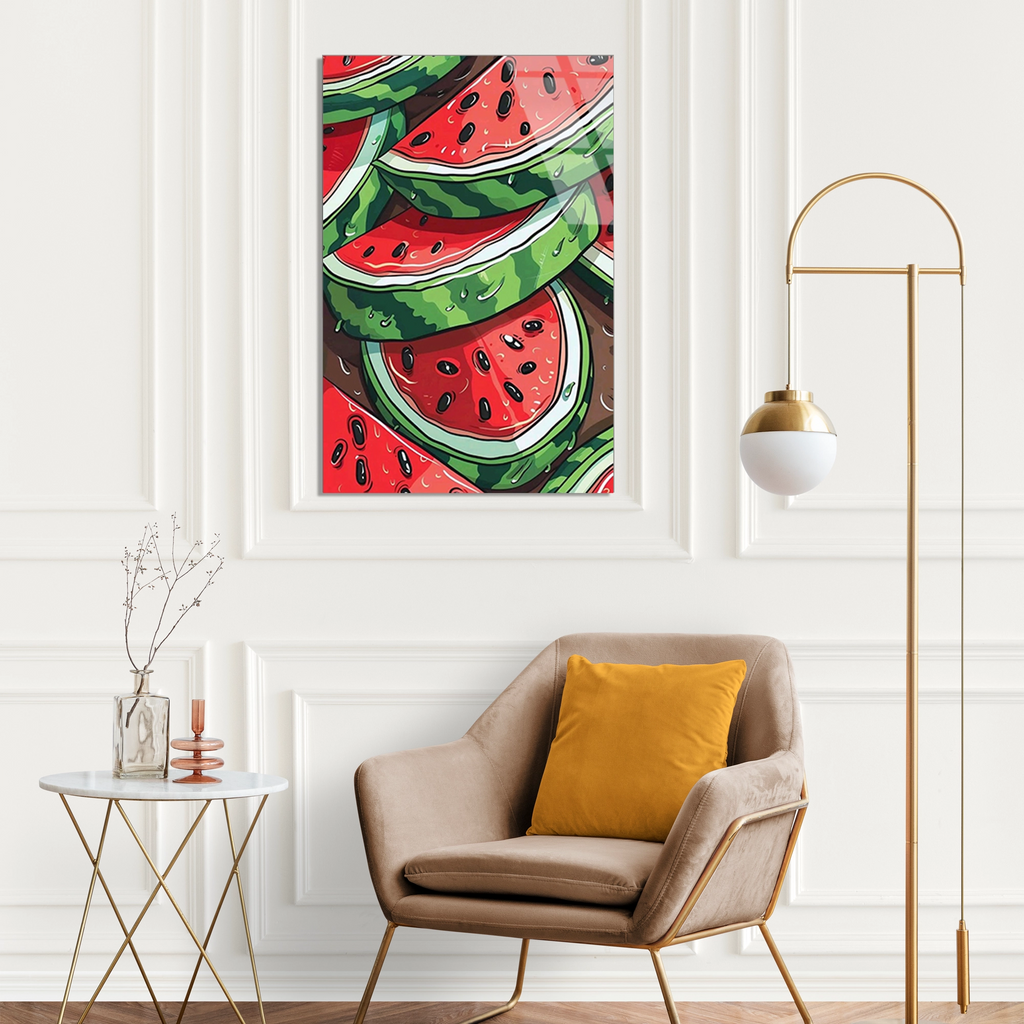 Karpuz Dilimleri Deseni Cam Tablo