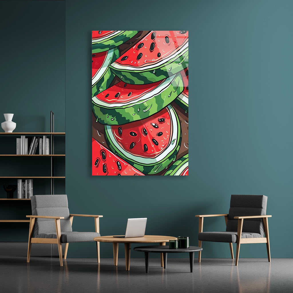 Karpuz Dilimleri Deseni Cam Tablo