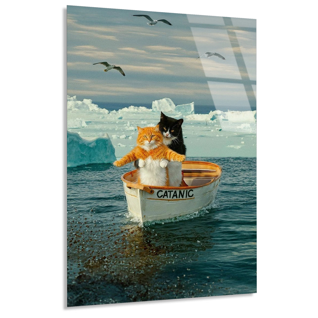 Kedi Teknede Buzdagi Cam Tablo