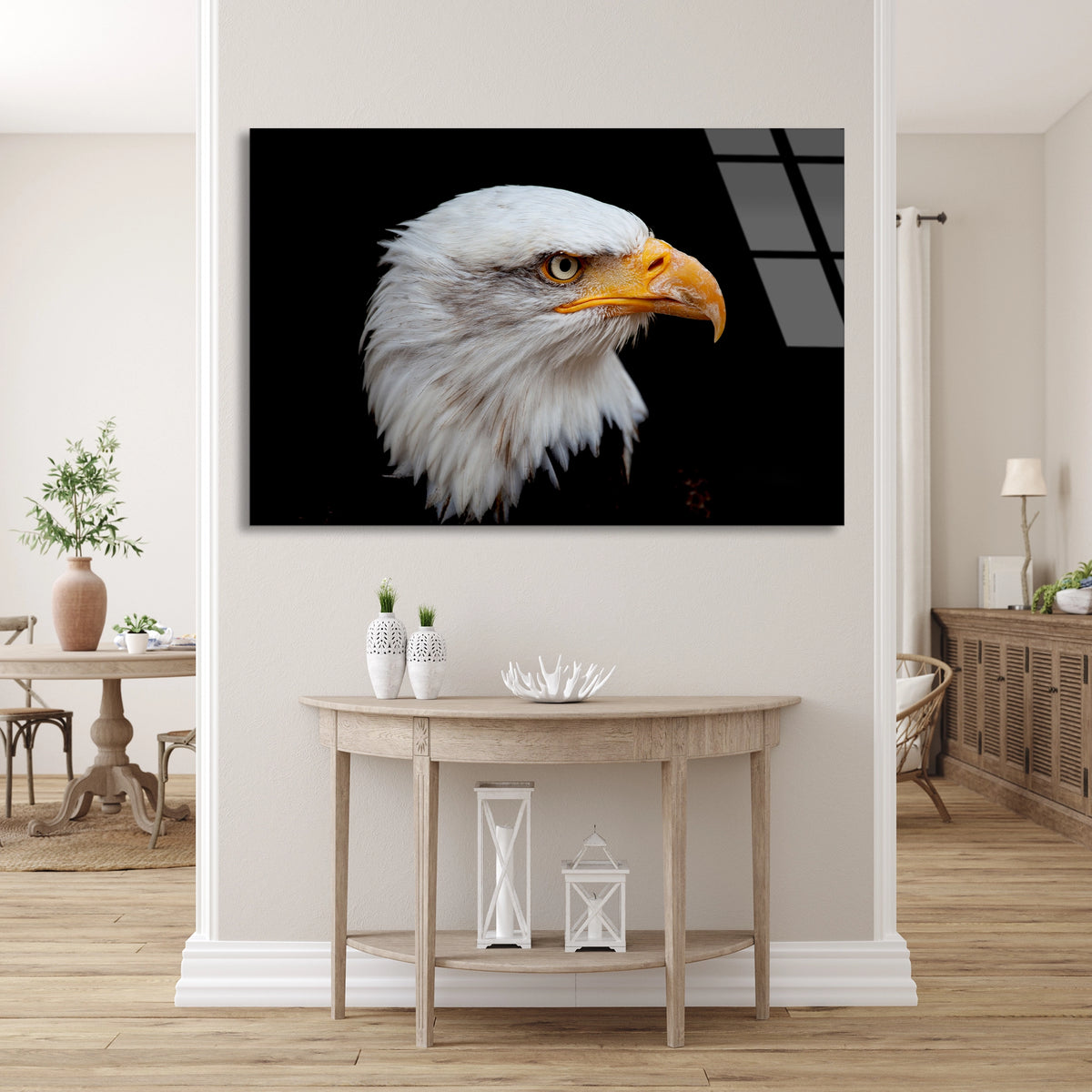 Kel Kartal Portresi Cam Tablo