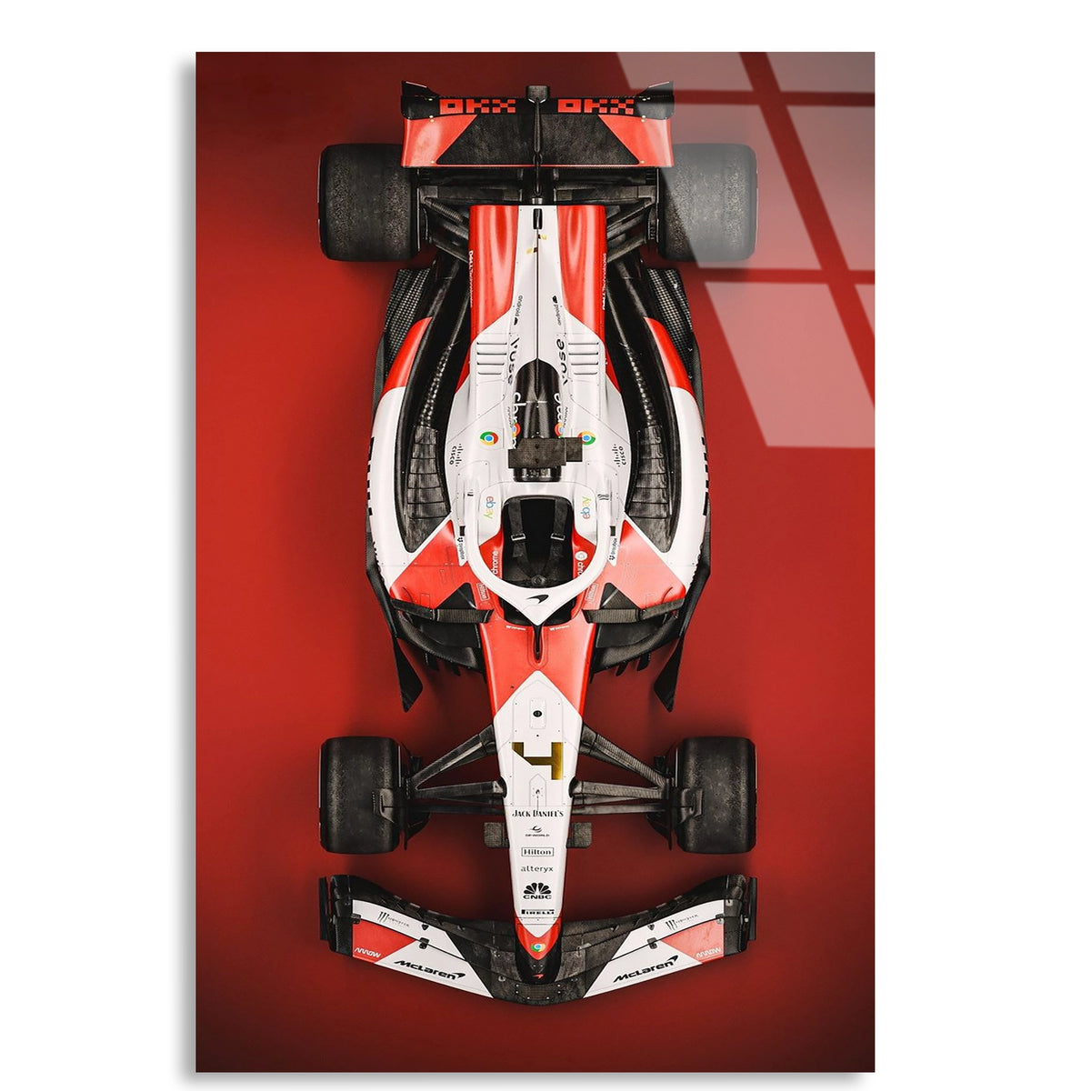 Kırmızı-Beyaz F1 Aracı Üstten F1 Cam Tablo – Formula 1 Duvar Dekoru - DEG0789