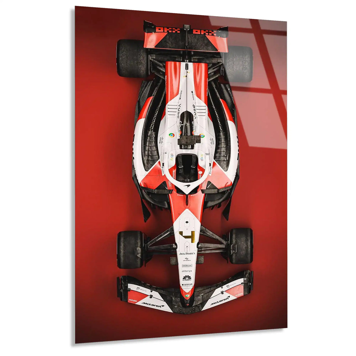 Kırmızı-Beyaz F1 Aracı Üstten F1 Cam Tablo – Formula 1 Duvar Dekoru - DEG0789