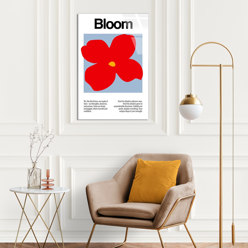 Kirmizi Cicek Bloom Posteri Cam Tablo