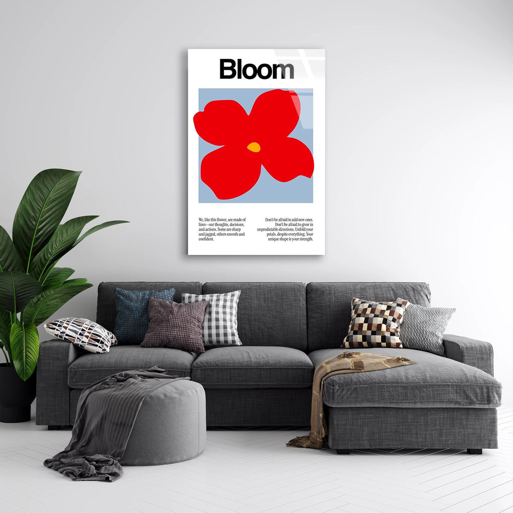 Kirmizi Cicek Bloom Posteri Cam Tablo