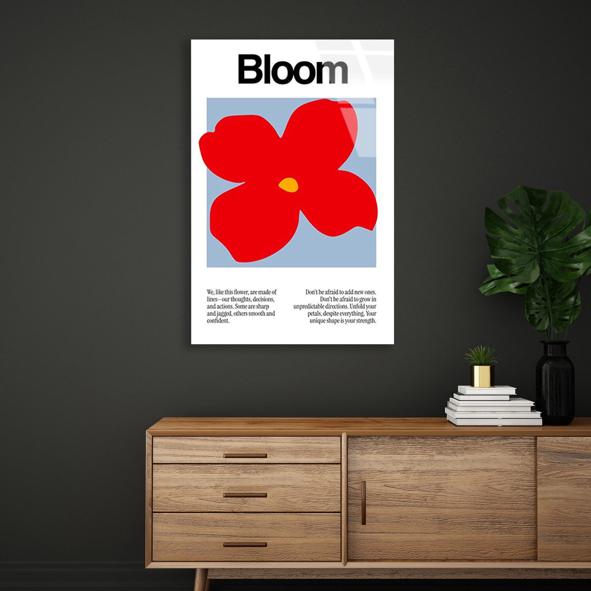 Kirmizi Cicek Bloom Posteri Cam Tablo