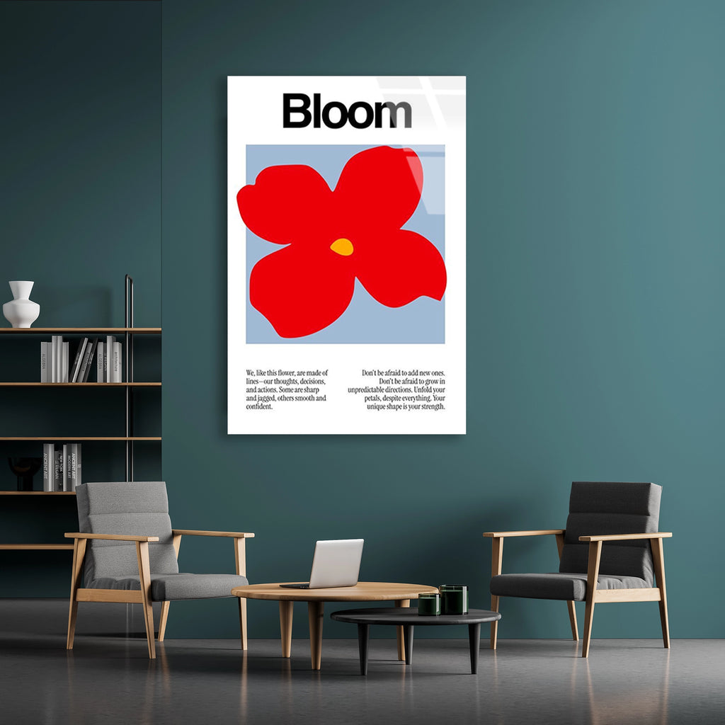 Kirmizi Cicek Bloom Posteri Cam Tablo