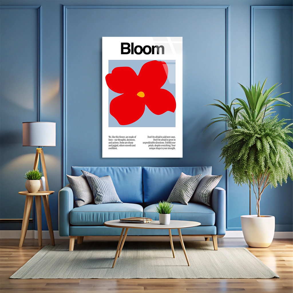 Kirmizi Cicek Bloom Posteri Cam Tablo