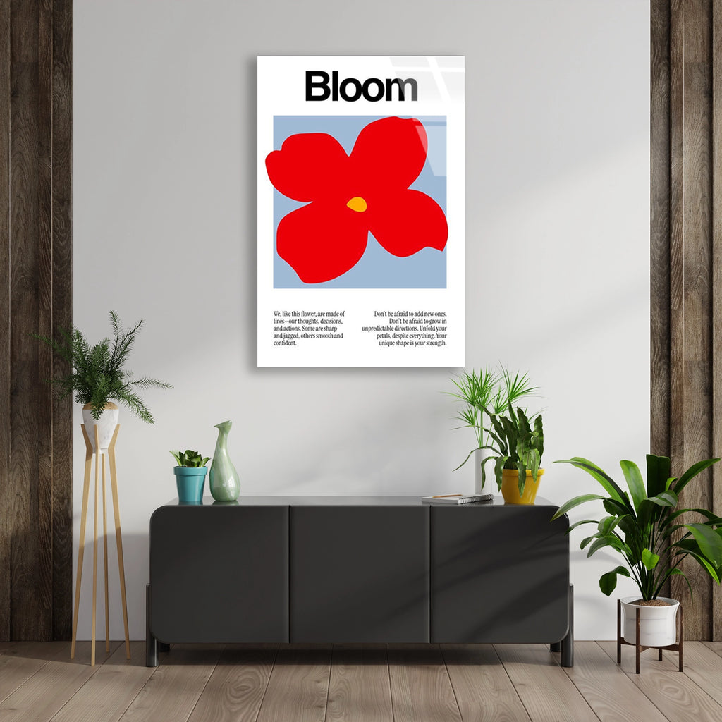 Kirmizi Cicek Bloom Posteri Cam Tablo