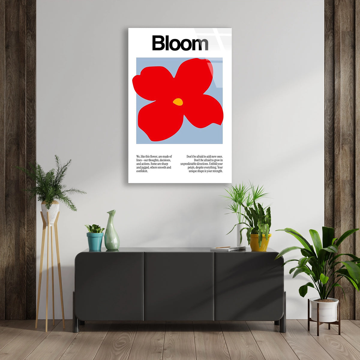 Kirmizi Cicek Bloom Posteri Cam Tablo