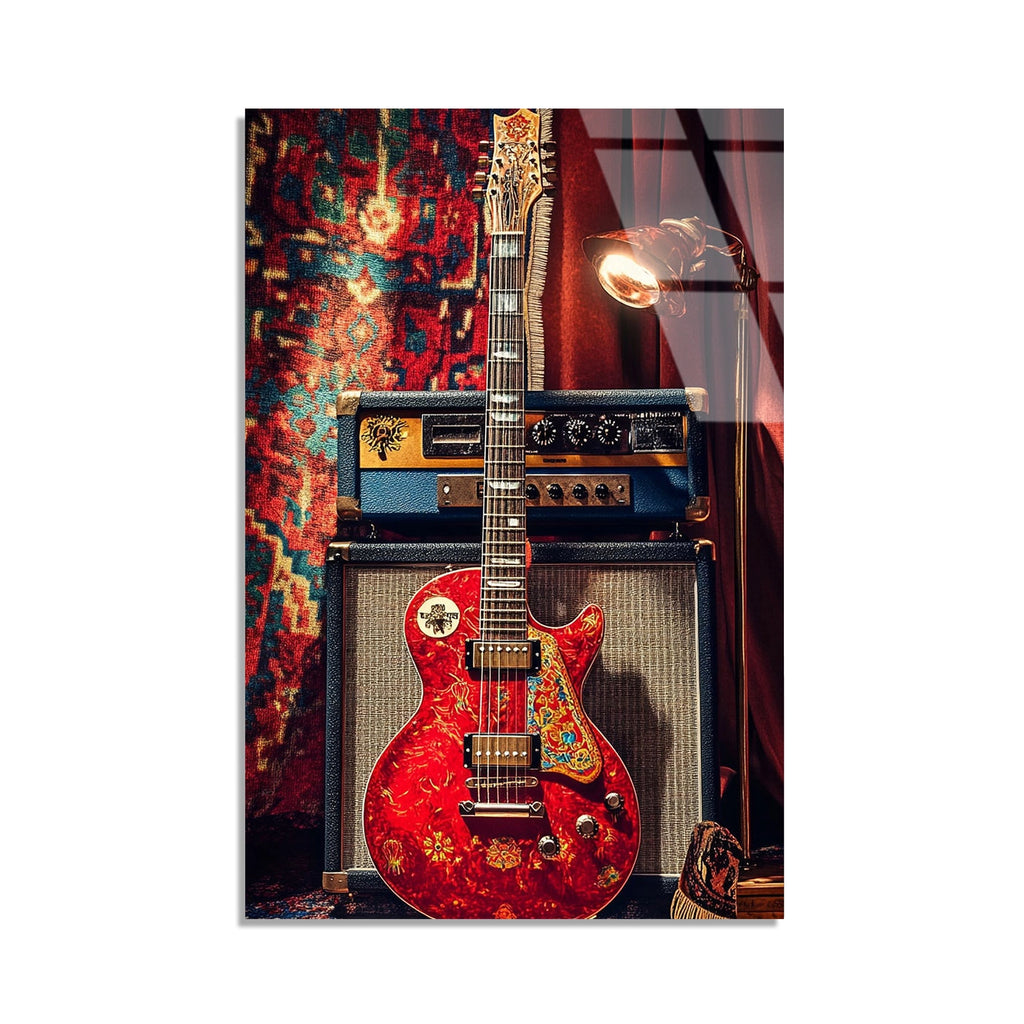Kirmizi Elektro Gitar Cam Tablo