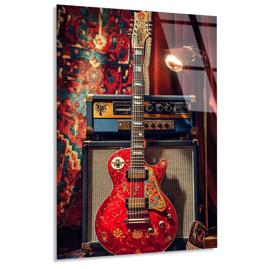 Kirmizi Elektro Gitar Cam Tablo