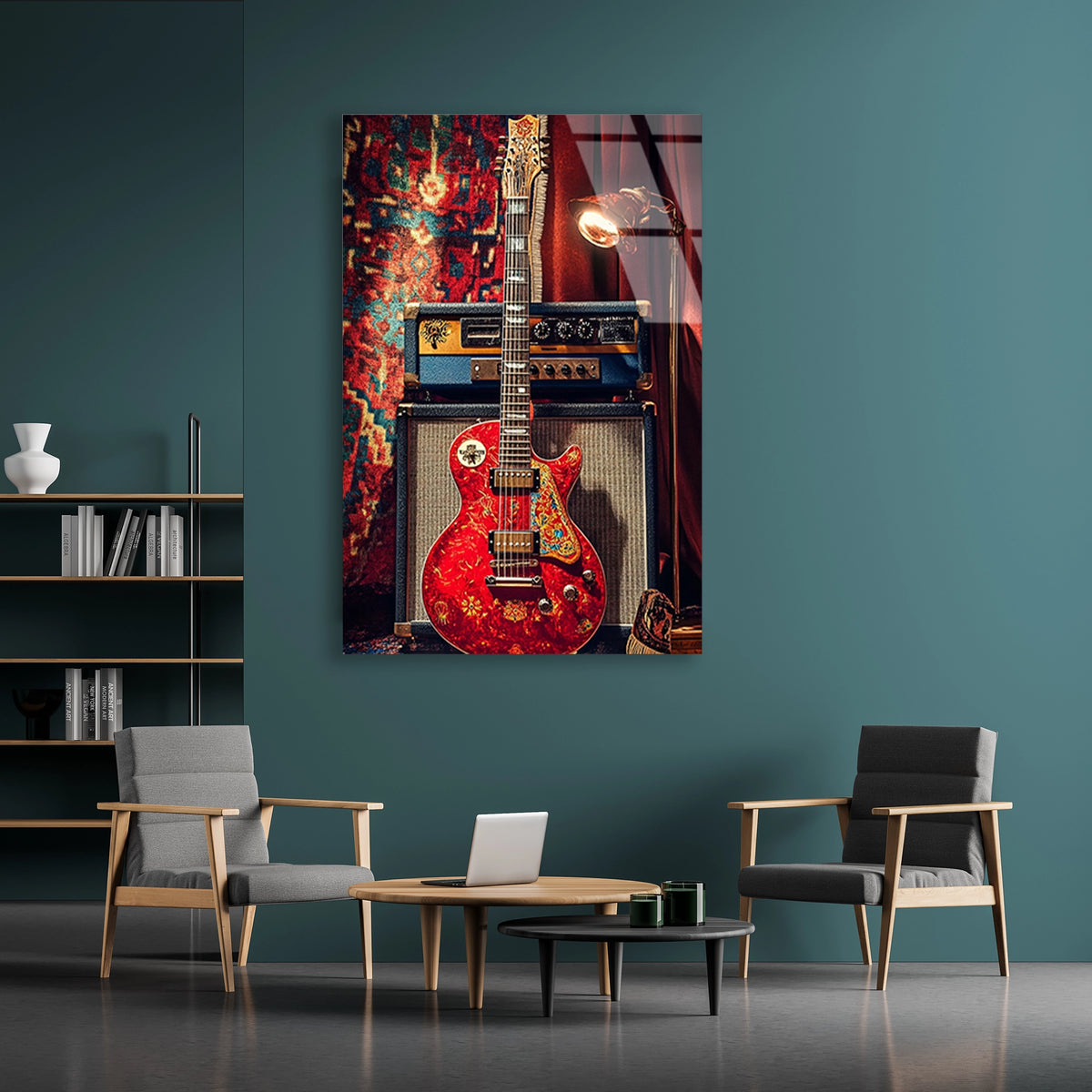 Kirmizi Elektro Gitar Cam Tablo