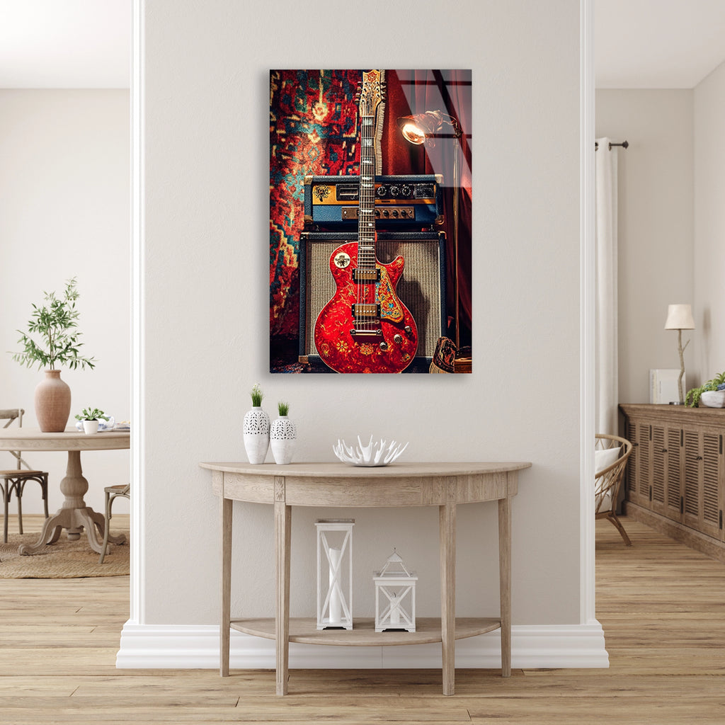 Kirmizi Elektro Gitar Cam Tablo