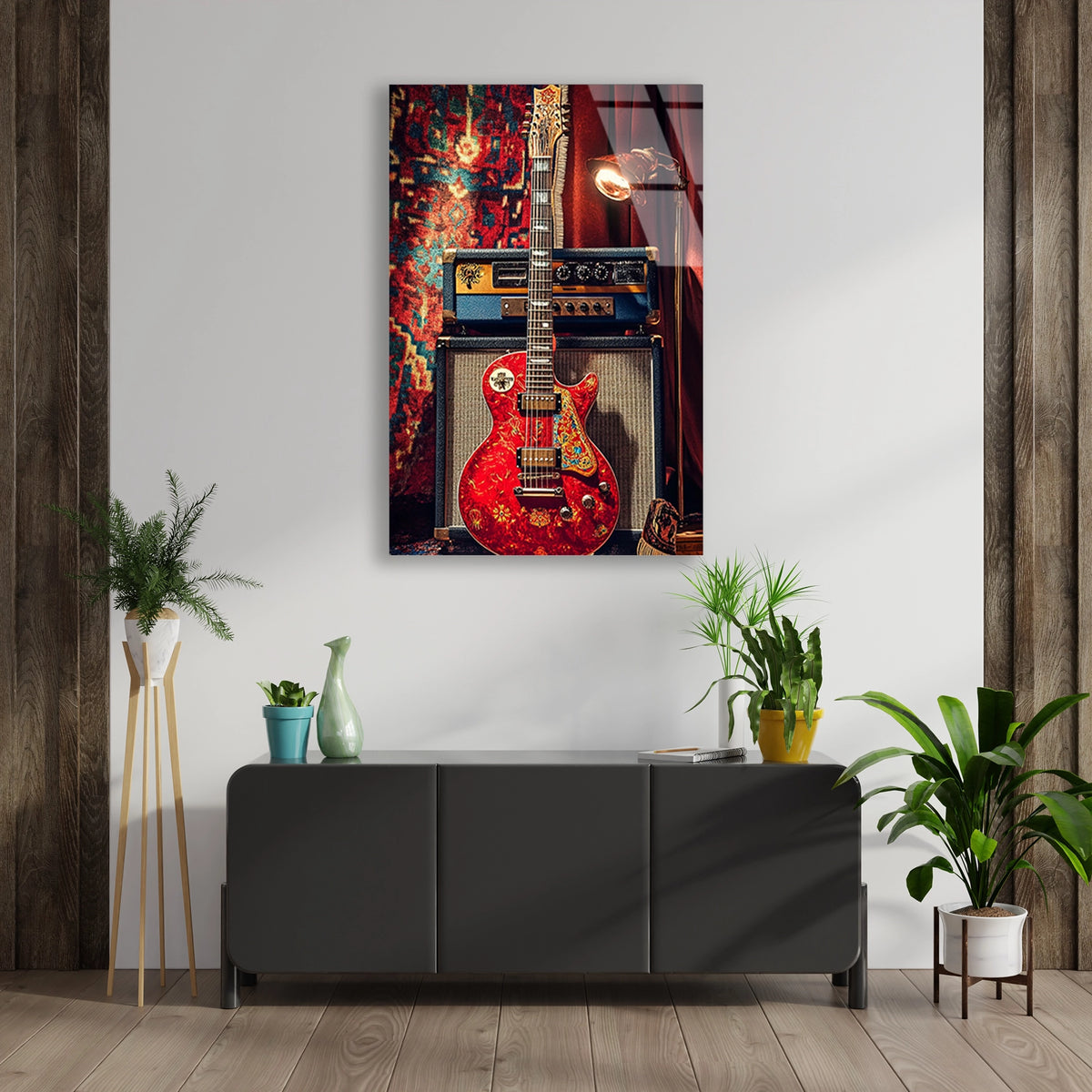 Kirmizi Elektro Gitar Cam Tablo