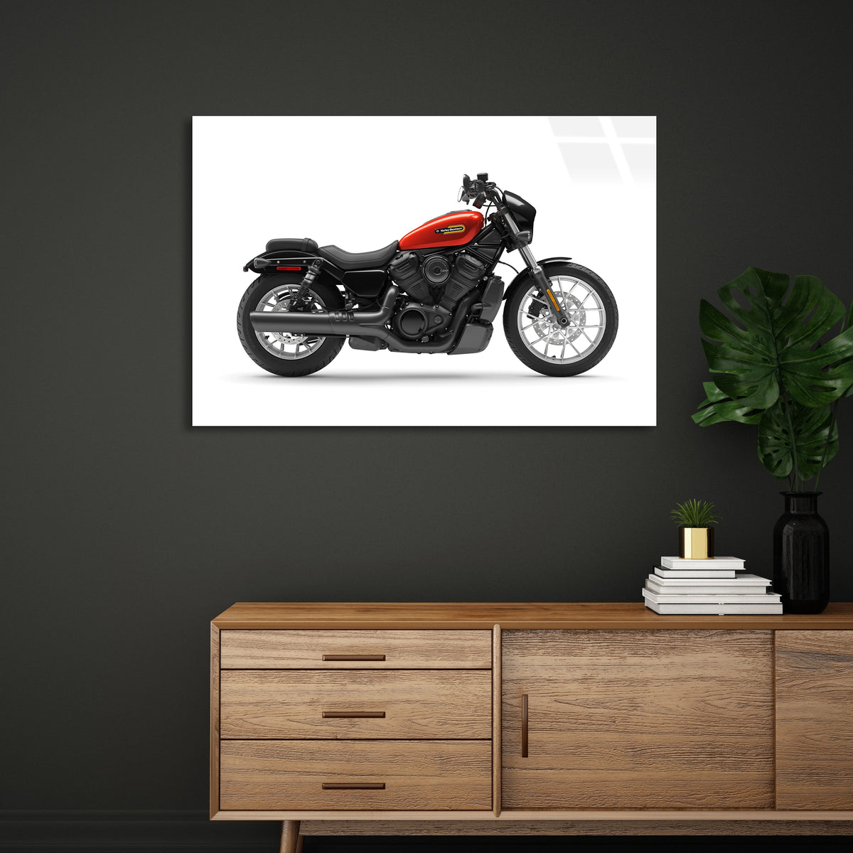 Kırmızı Motosiklet Cam Tablo