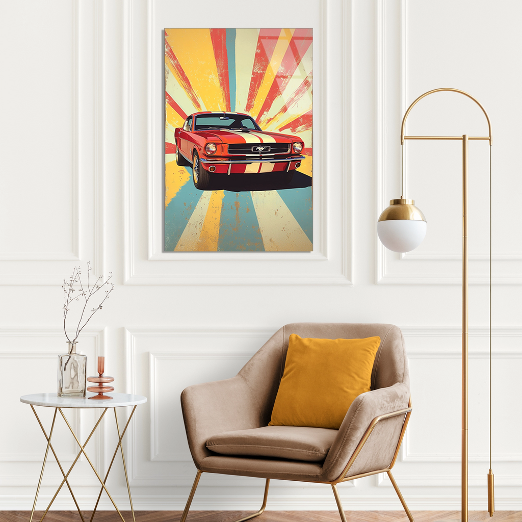 Kirmizi Mustang Retro Cam Tablo