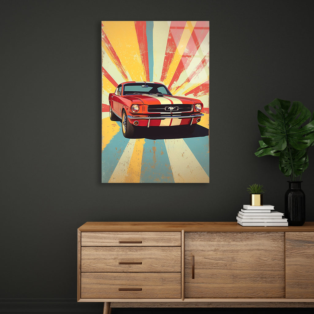 Kirmizi Mustang Retro Cam Tablo