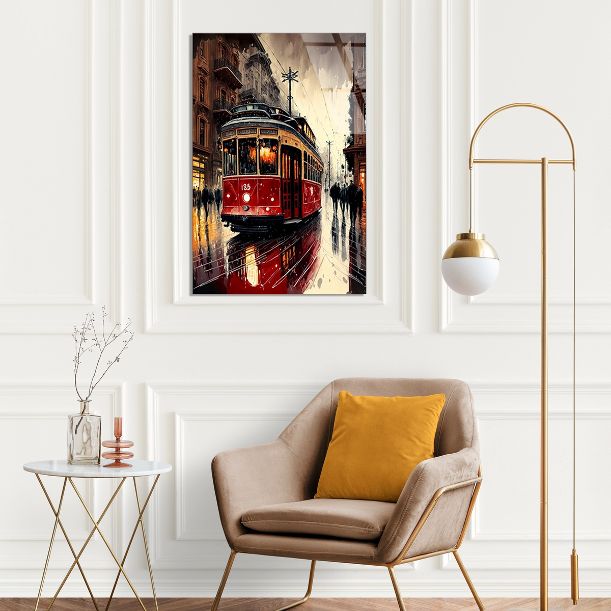 Kirmizi Tramvay Sehir Cam Tablo