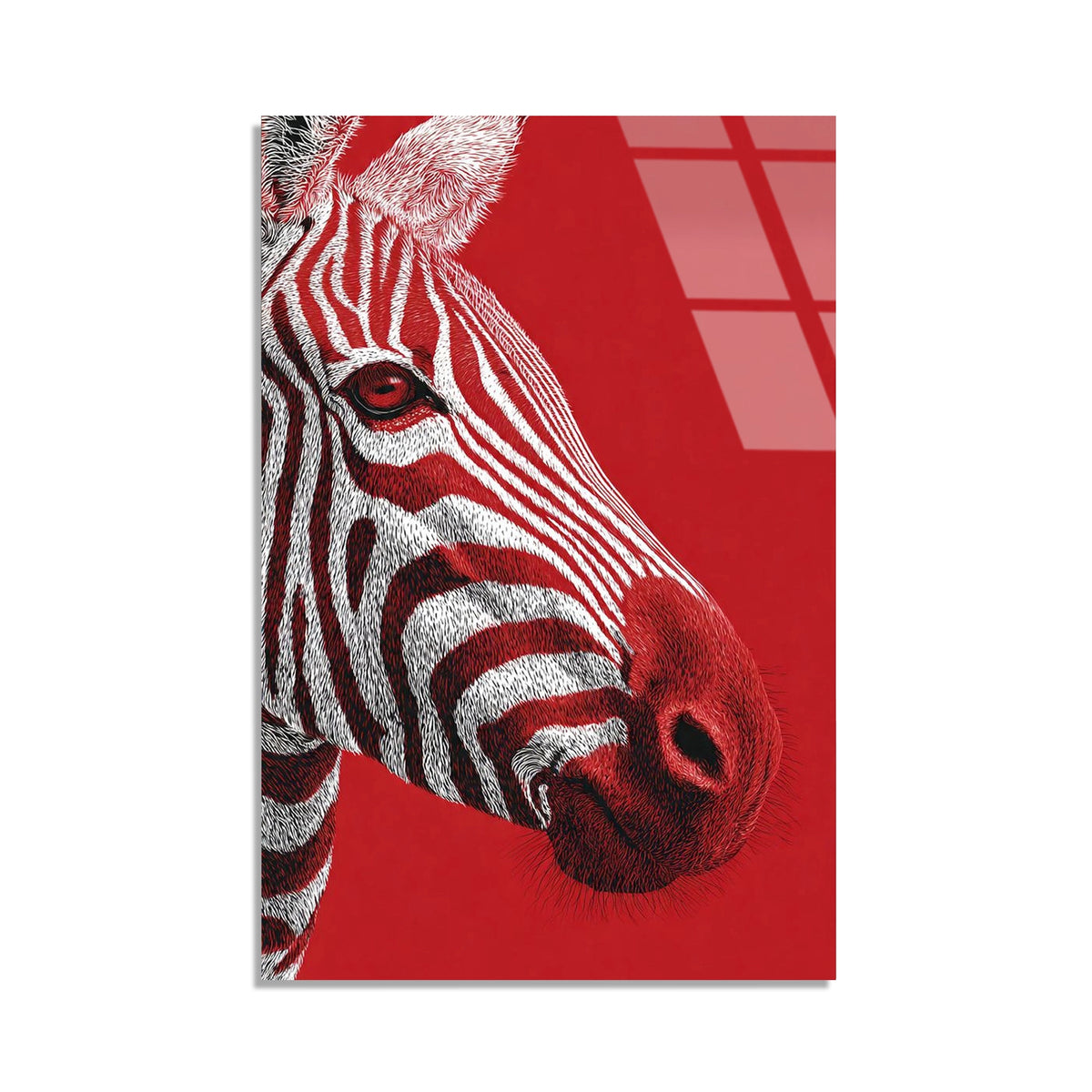 Kirmizi Zebra Portresi Cam Tablo