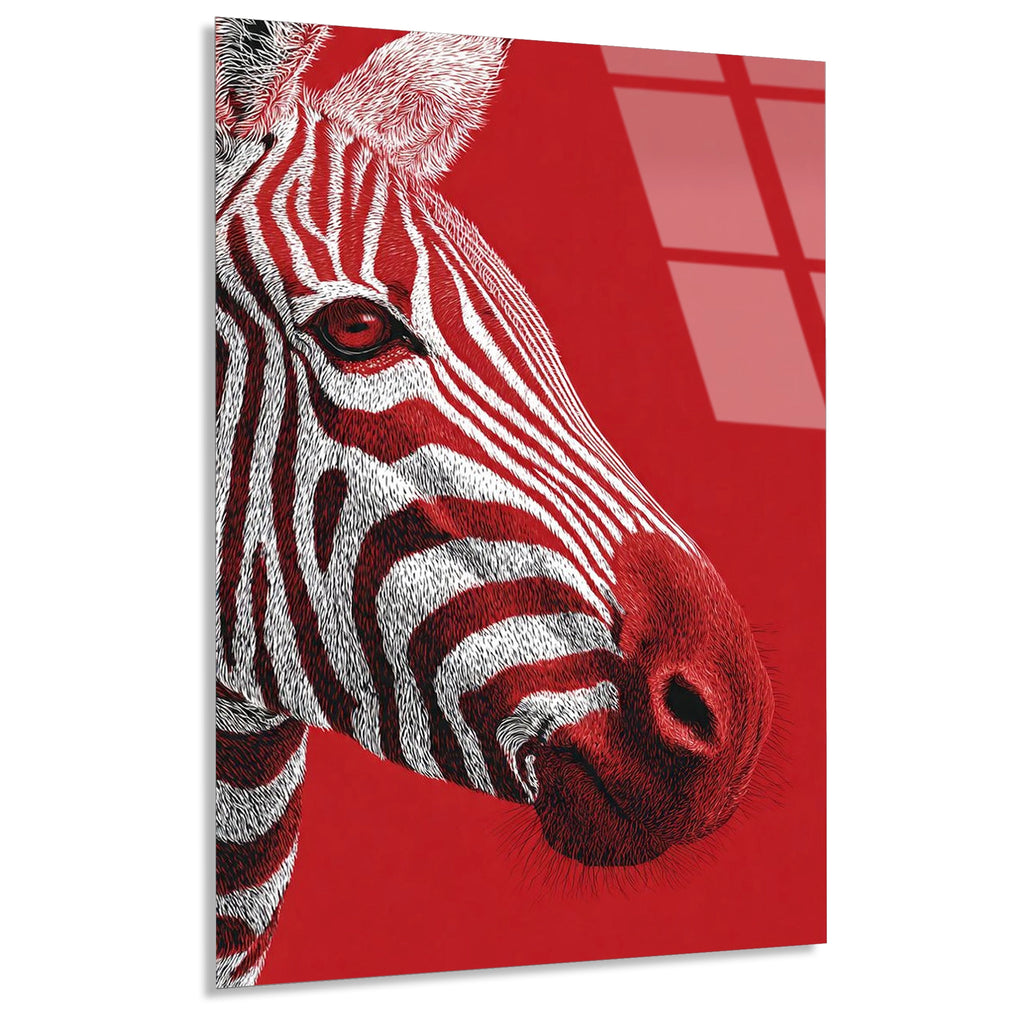 Kirmizi Zebra Portresi Cam Tablo