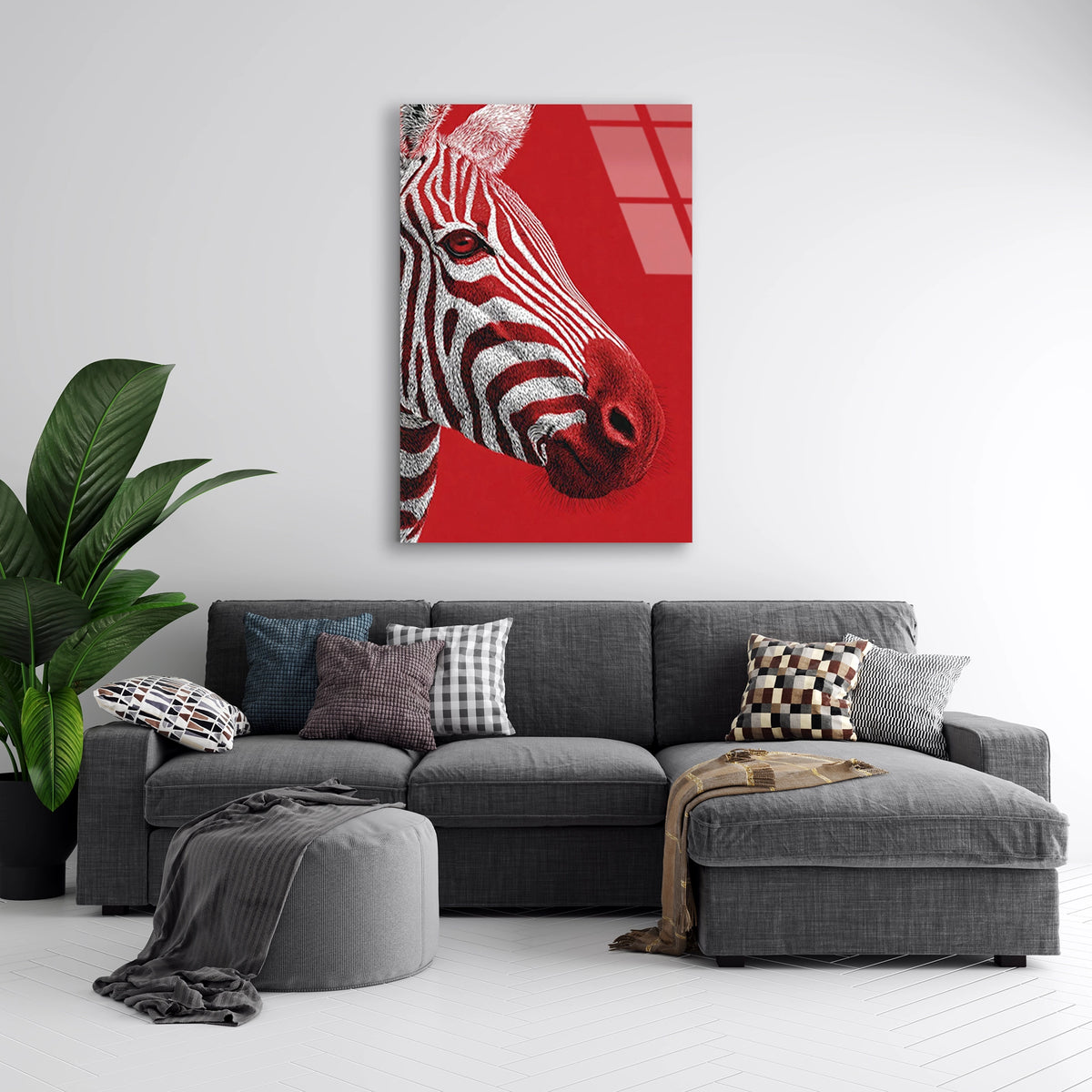 Kirmizi Zebra Portresi Cam Tablo