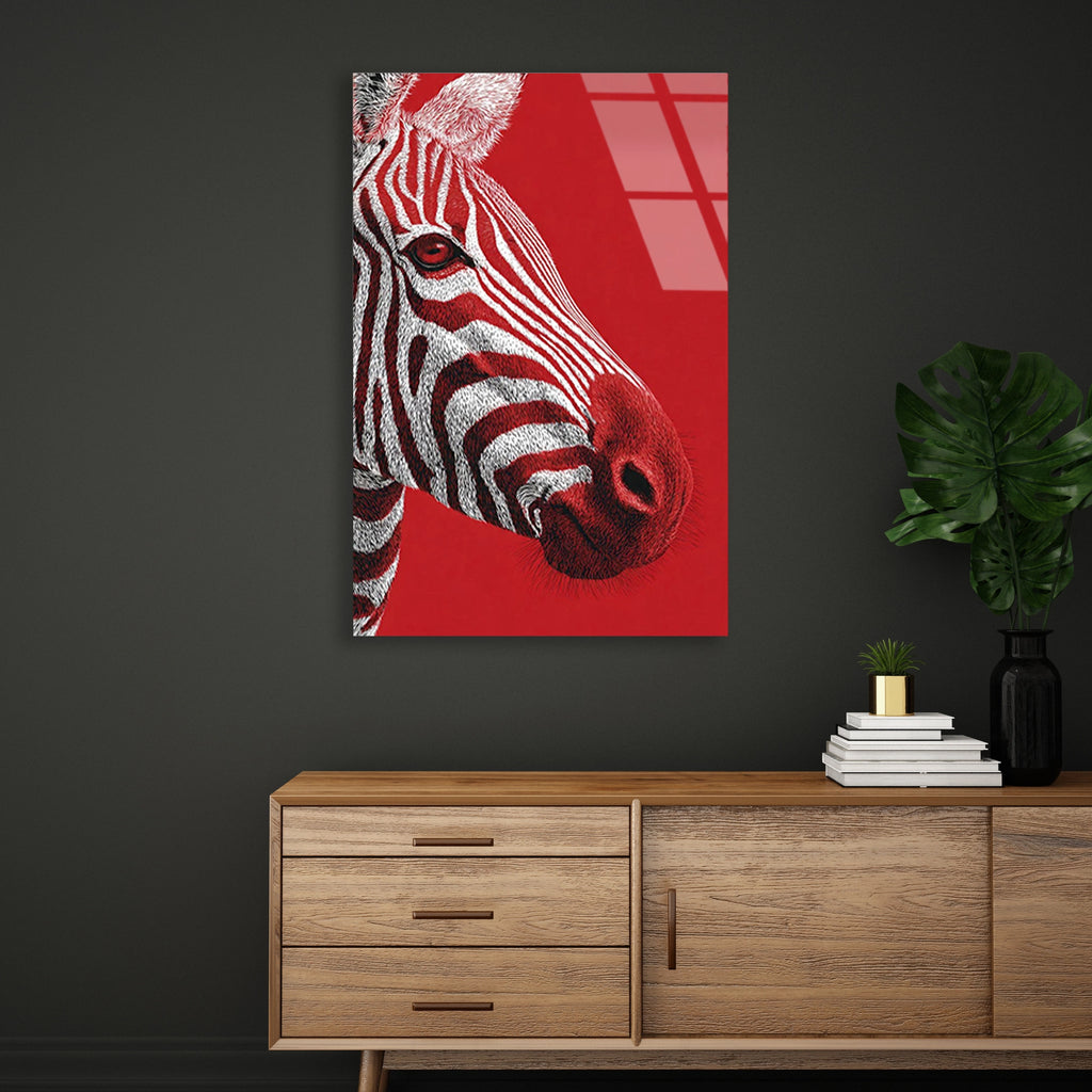 Kirmizi Zebra Portresi Cam Tablo
