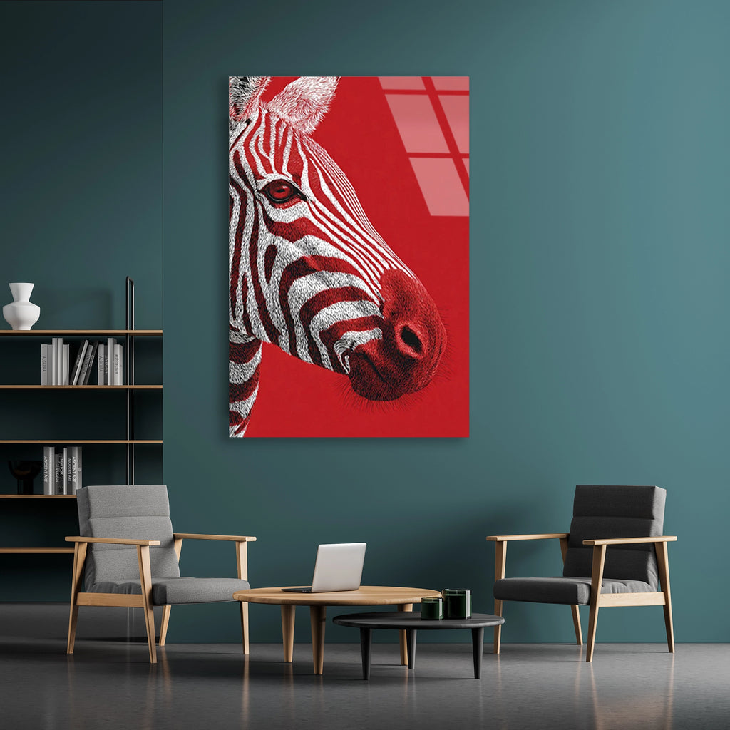 Kirmizi Zebra Portresi Cam Tablo