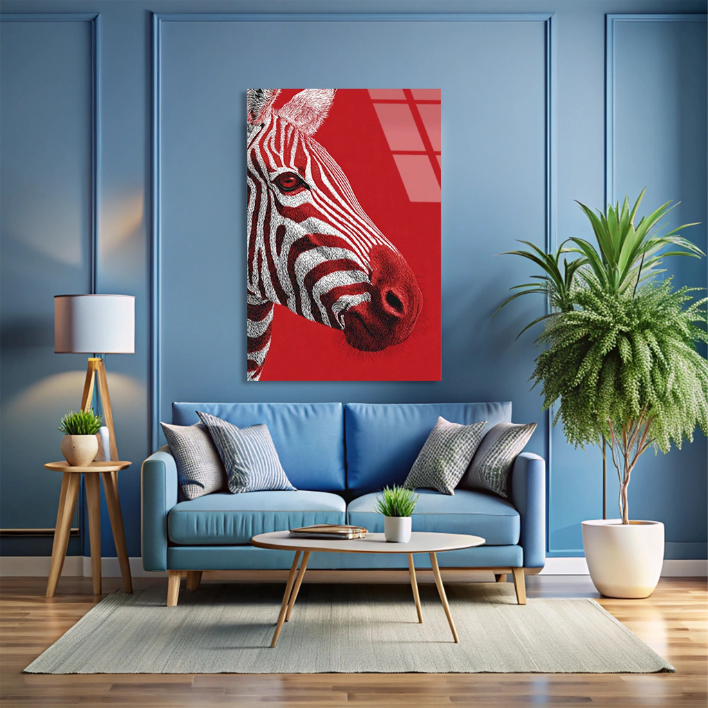 Kirmizi Zebra Portresi Cam Tablo