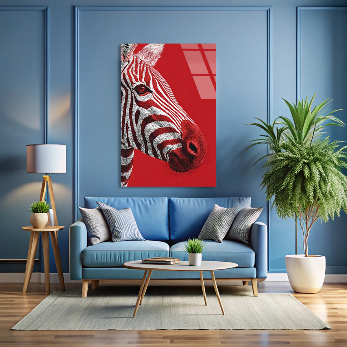 Kirmizi Zebra Portresi Cam Tablo