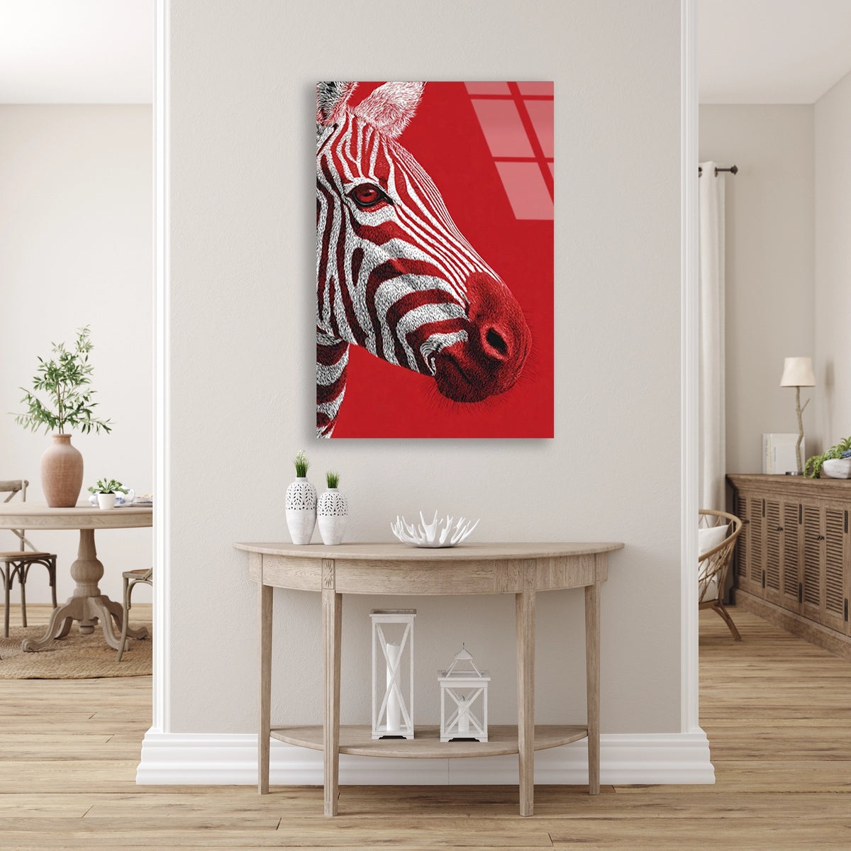 Kirmizi Zebra Portresi Cam Tablo
