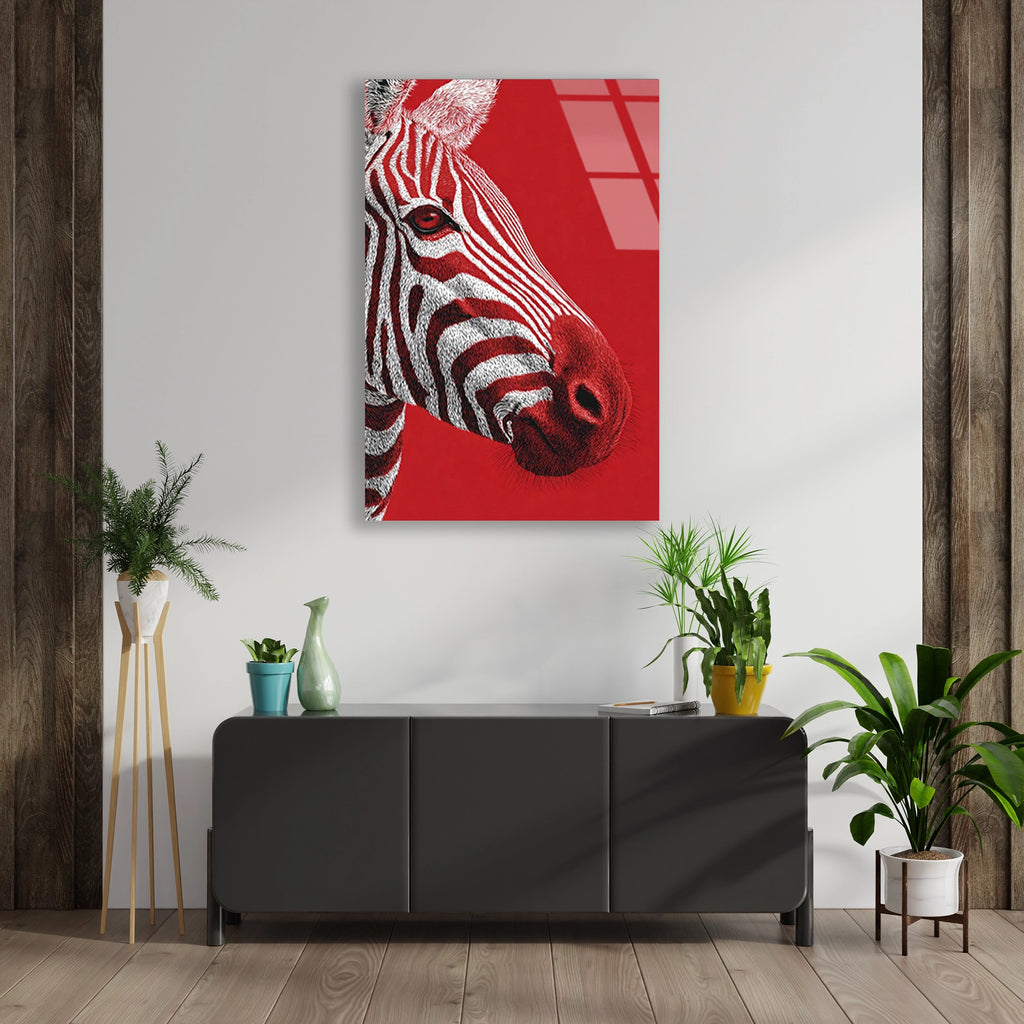 Kirmizi Zebra Portresi Cam Tablo