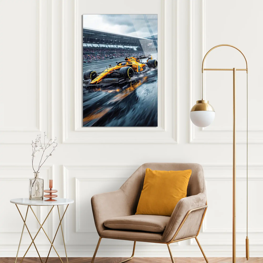 Klasik McLaren Yağmurda F1 Cam Tablo – Formula 1 Duvar Dekoru - DEG0831