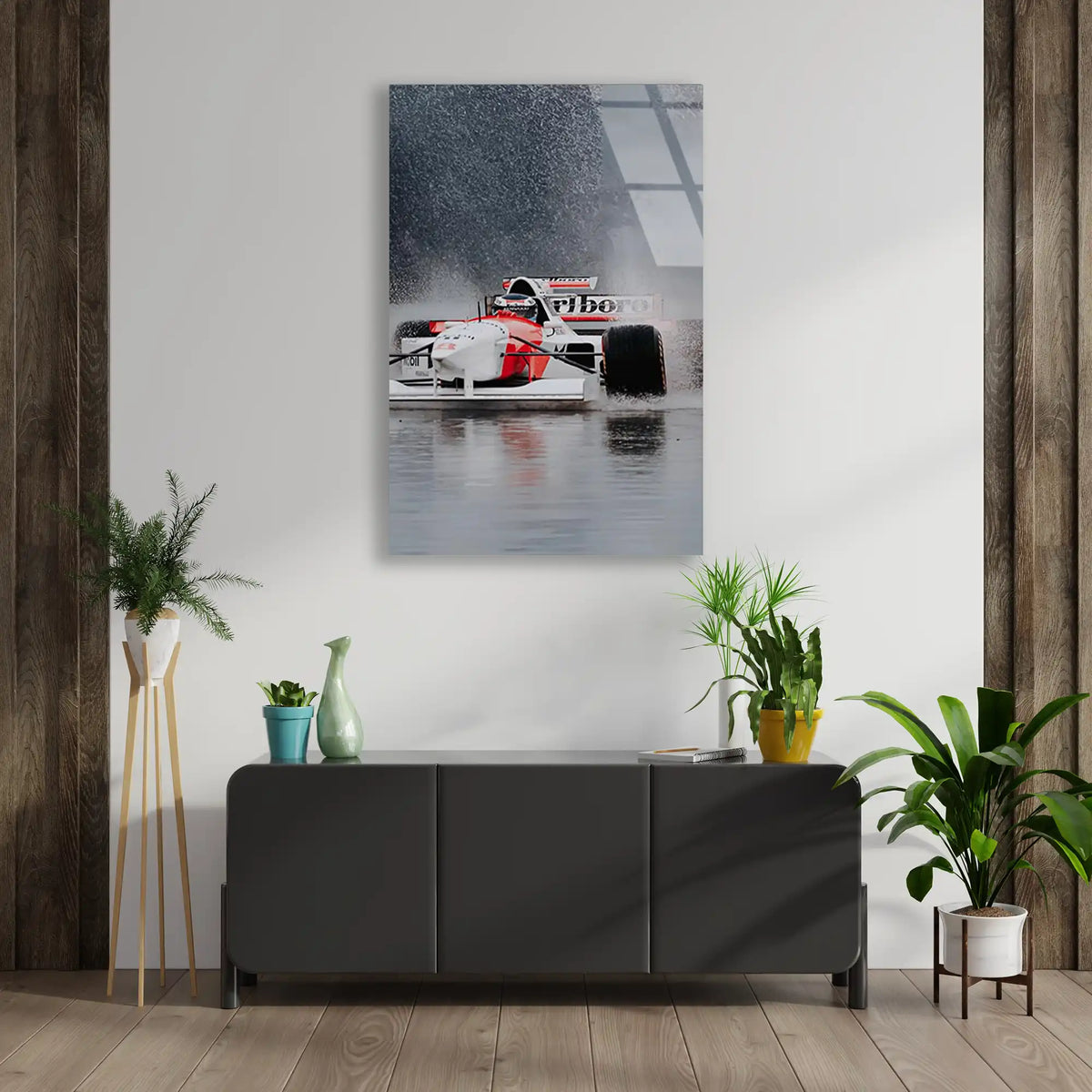 Klasik McLaren Yağmurda F1 Cam Tablo – Formula 1 Duvar Dekoru - DEG0810