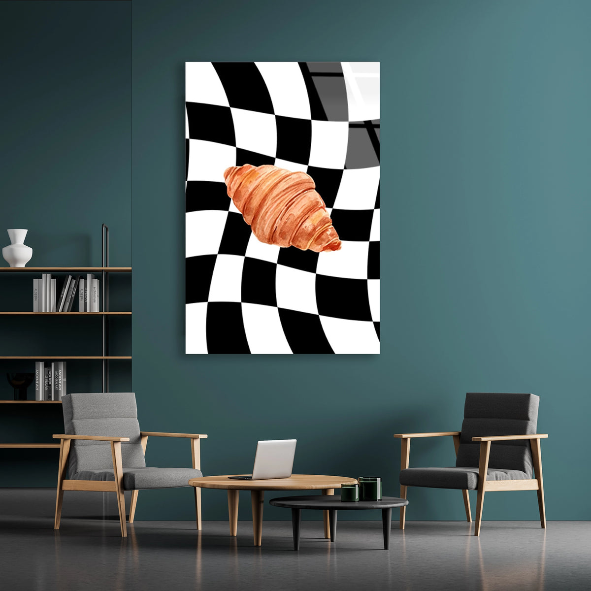 Kruvasan Dama Deseni Cam Tablo