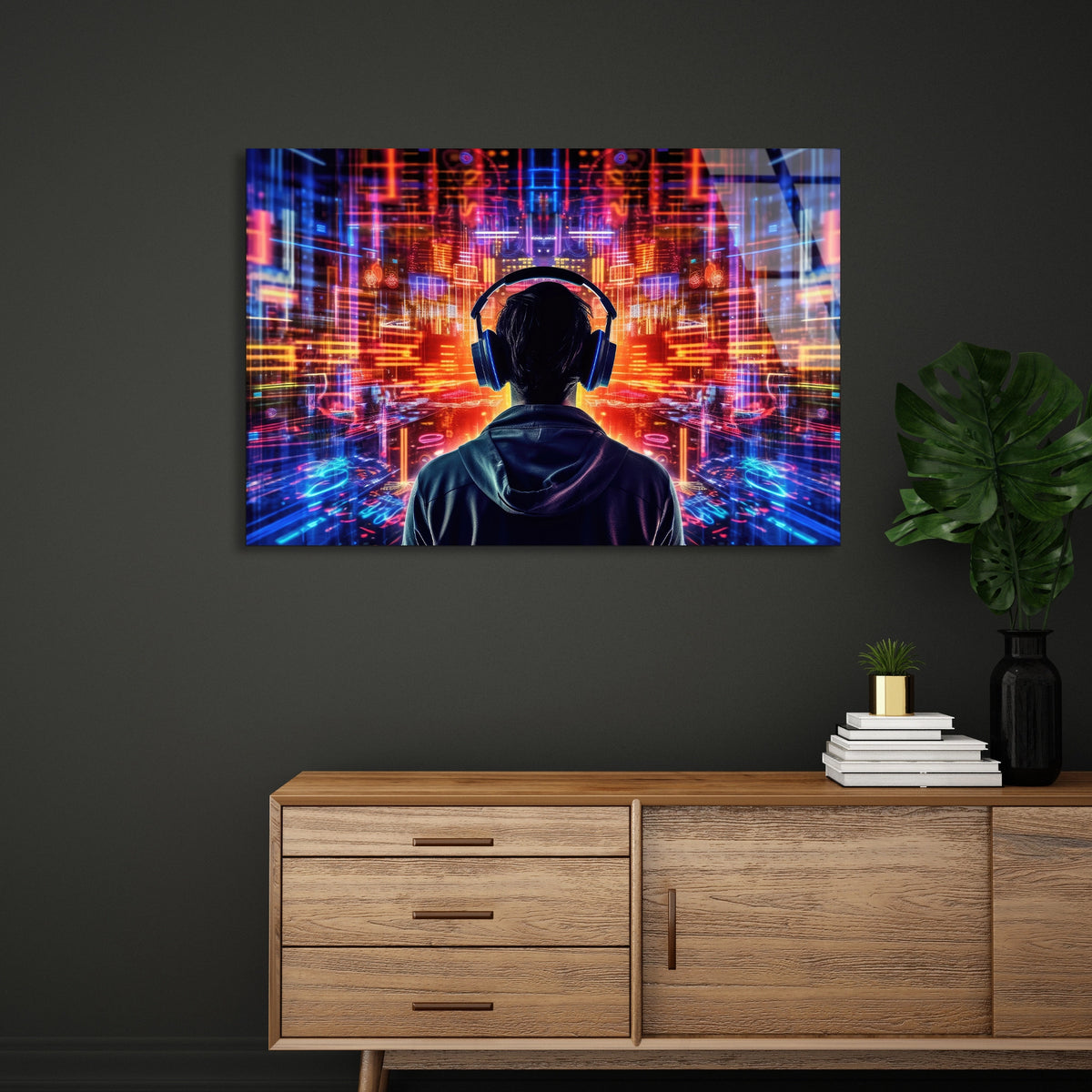 Kulaklıklı Müzik Cam Tablo