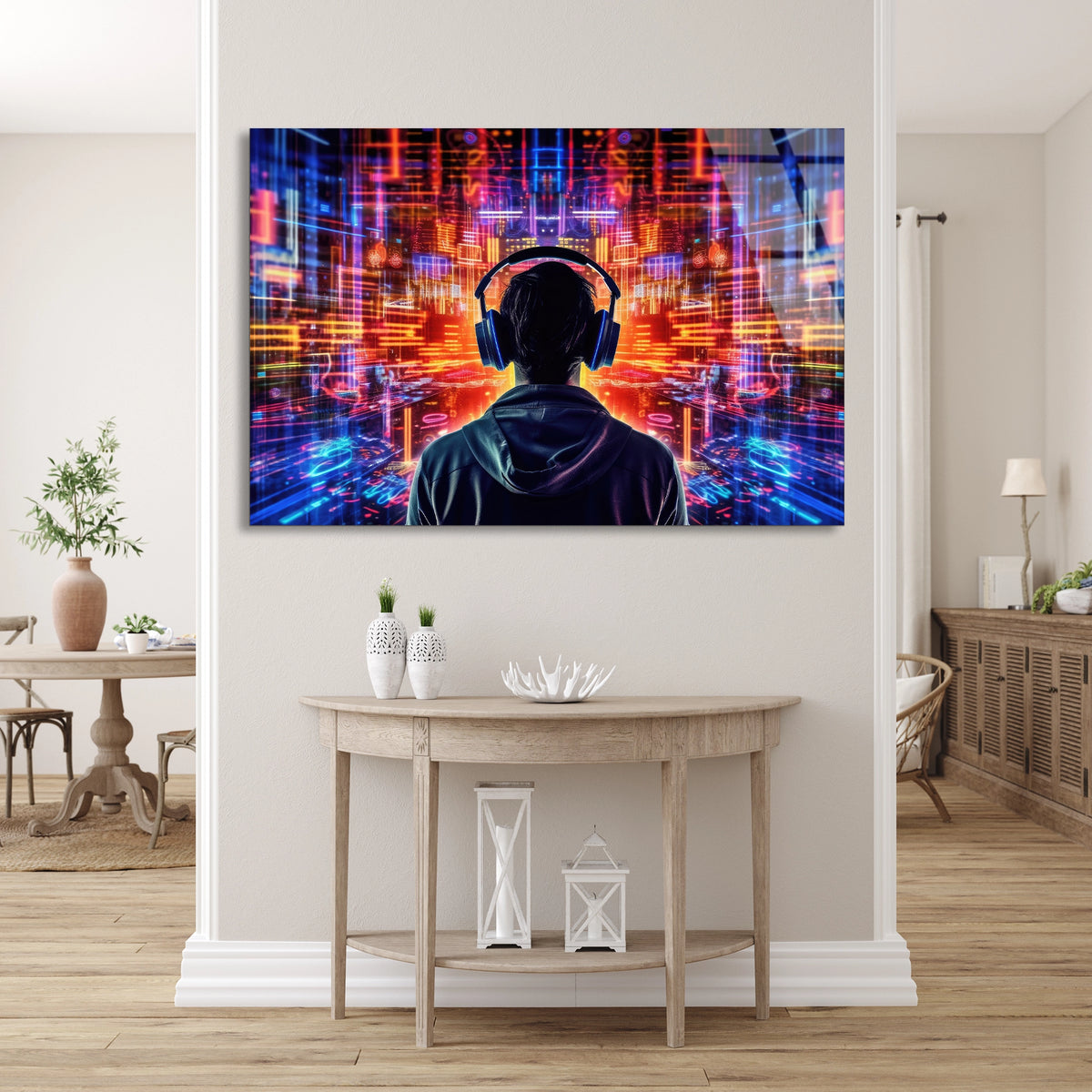 Kulaklıklı Müzik Cam Tablo