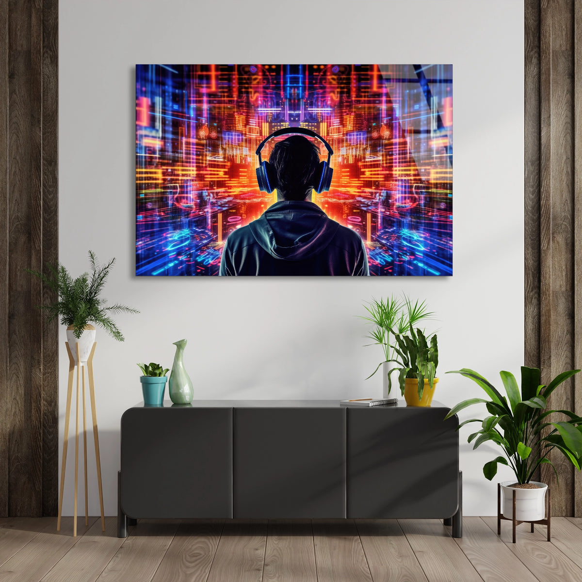 Kulaklıklı Müzik Cam Tablo